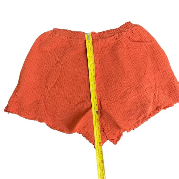 Blank NYC Sunset Escape Shorts Womens M Orange Red High Rise Cotton Raw Hem NWT - Picture 14 of 16
